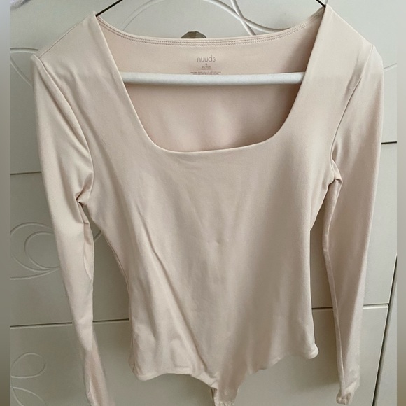 Nuuds Long Sleeve Scoop Neck Bodysuit - Bone, size small - Picture 3 of 5